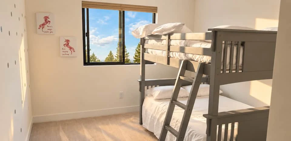 Bunk bedroom with forest views